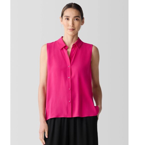 Eileen Fisher Tops - Eileen Fisher Sleeveless Silk Georgette Crepe Shirt Size L